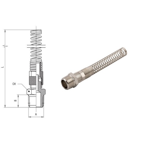 Raccordo diritto maschio conico + dado con molla, serie 1025, 10/8 - 14 